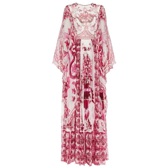 Dolce & Gabbana Dresses & Skirts - Dolce & Gabbana 'Majolica' Fuchsia Silk Chiffon Maxi Dress Size 42